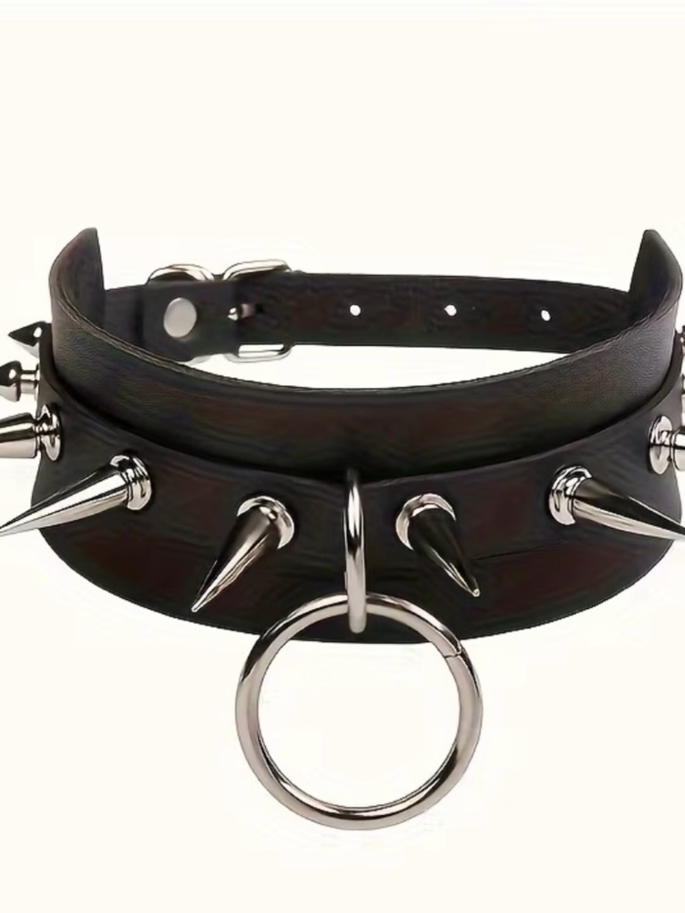 Black Spiked O-Ring Leather Choker
